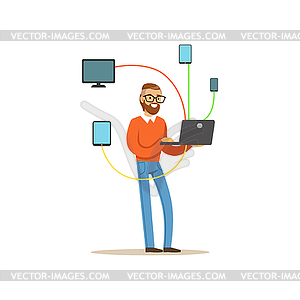 Engineer system IT administrator servicing - vector clipart