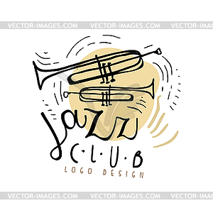 Jazz club logo design, vintage music label with - vector image