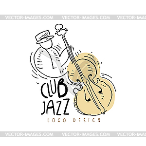 Jazz club logo design, vintage music label with - stock vector clipart