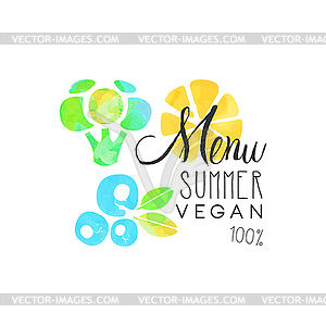 Menu summer vegan 100 percent logo, element for - vector clipart