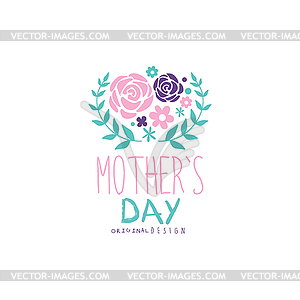 Happy Mothers Day logo design, label with flowers - color vector clipart