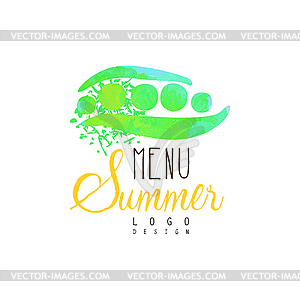 Дизайн логотипа летнего меню, ярлык для вегетарианских - клипарт в векторном виде