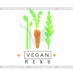 Vegan menu logo, badge with carrot for vegetarian - vector clip art