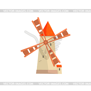 Традиционная европейская каменная ветряная мельница, средневековая - клипарт в векторе / векторное изображение