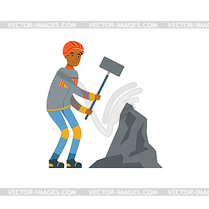 Male miner in uniform working with hammer, - vector clipart