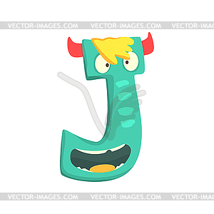 Cartoon character monster letter J - vector image