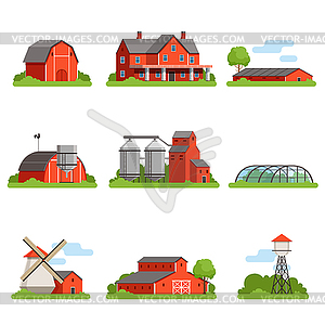 Farm house and constructions set, agriculture - vector image