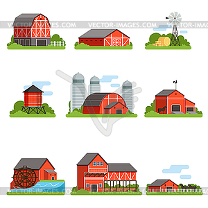Сельскохозяйственные здания и сооружения, сельское хозяйство - иллюстрация в векторе
