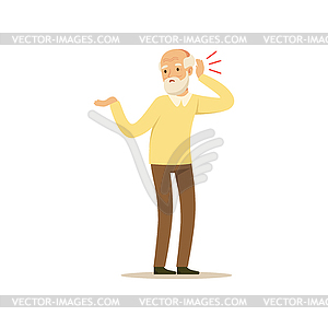 Male Character Old Bad Hearing Colourful Toon Cute - vector clip art