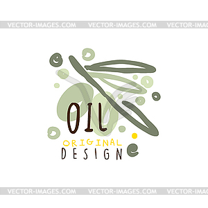 Olive Oil Label With Olive Branch - stock vector clipart