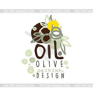 Image Olive Oil Label With Olives And Leaves - vector clipart