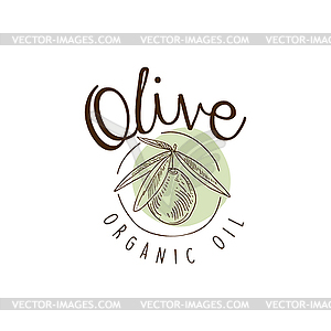 Organic Olive Oil Label With Olive On Branch - vector image