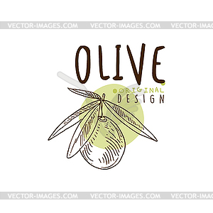 Olive On Branch Olive Oil Label With Olives And - vector clip art