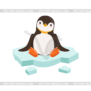 Cute Funny Penguin Character Is Sitting On Block - vector image