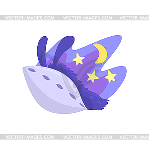 Llama character sleeping in its bed at night, cute - vector image