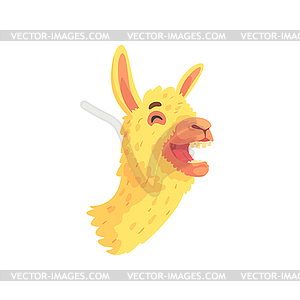 Funny laughing llama character, cute alpaca animal - vector clip art