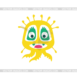 Cute yellow cartoon monster, fabulous incredible - vector image