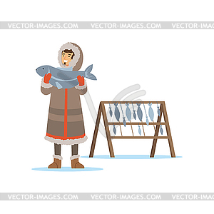 Eskimo, Inuit, Chukchi man character in - vector image