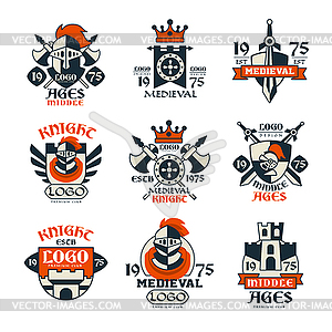 Medieval logo design set, middle ages vintage emble - vector clipart