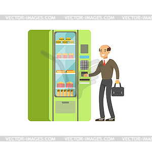 Businessman using automatic vending machine with - vector clip art