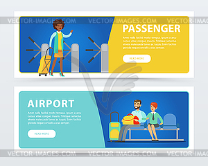 Set of flat design banners airport theme - vector clipart / vector image