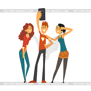 Group of happy young people taking selfie photo - royalty-free vector clipart