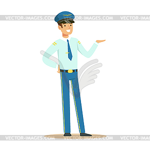 Captain of airplane stands on white background - vector clipart