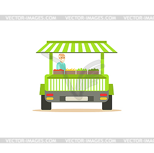 Flat street fresh food cart with fresh food - vector clip art