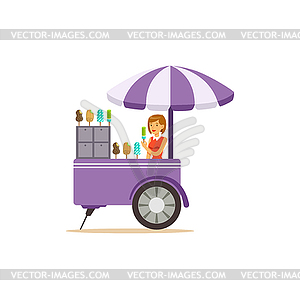 Flat street food cart with ice cream - vector image