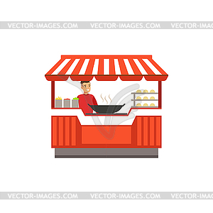 Flat street food kiosk with barbecue - vector image