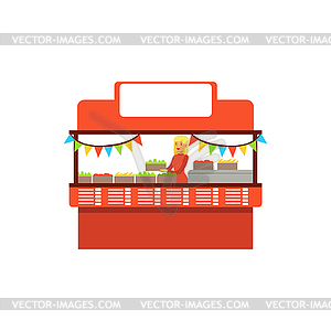 Flat street food shop with fresh food - vector clipart