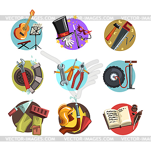 Colorful icons with symbols of different profession - vector image