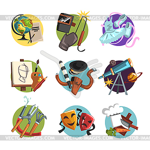 Symbols of different professions icons set, - vector image