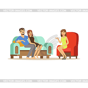 Счастливая семья пара символов говорить с женщиной - графика в векторном формате