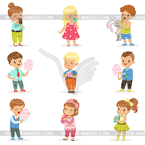 Set of little boys and girls drinking cocktails - vector clipart