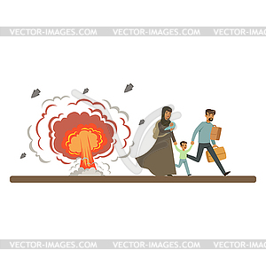 Stateless refugee family escaping of war with - vector image