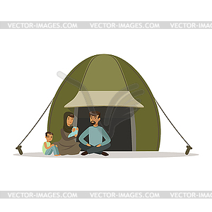 Семья без гражданства, живущая в лагере, социальная - клипарт в векторном формате