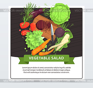 Cooking vegetable salad in process - vector image