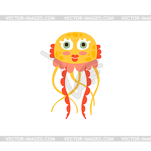 Cute jellyfish, funny sea creature - vector clipart