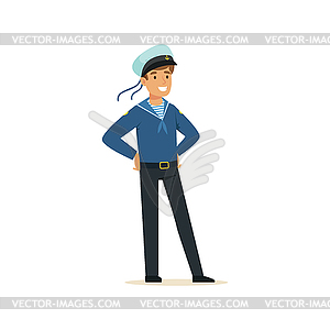 Smiling sailor man character in blue uniform - vector image