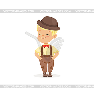 Cute little boy in bowler hat, young gentleman - vector clipart