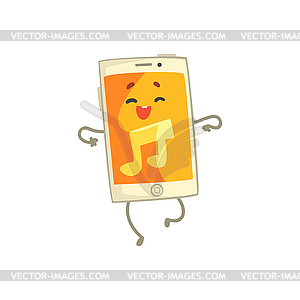 Cute smartphone character with an orange screen - color vector clipart