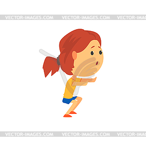 Cute sportive girl squatting, kids physical activit - stock vector clipart