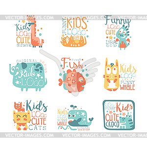 Modern logo design for kids with animals and fantas - vector image
