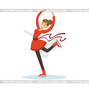Figure skating girl training on ice, active sport - vector clipart