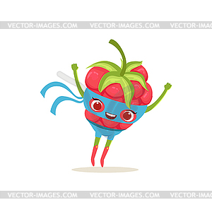 Cartoon character of superhero raspberry with - vector clip art