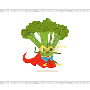 Cartoon character of superhero broccoli in fighter - vector clip art