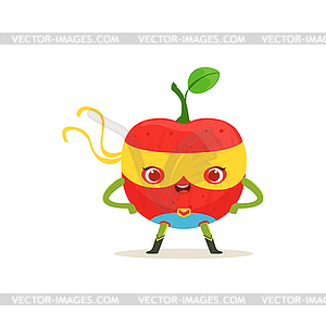 Cartoon character of superhero apple with arms - vector clip art