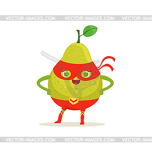 Cartoon character of superhero pear with arms akimbo - vector clip art