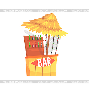 Beach bar stall, outdoor counter with thatched - vector image